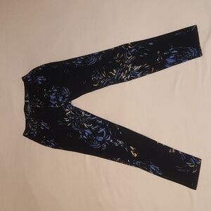 Lildy Printed Jeggings Black with Blue and Yellow Feather Print.